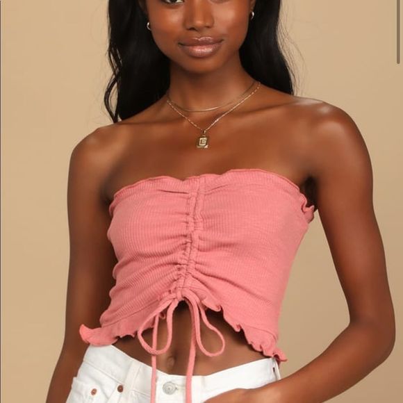 Lulus Tops - NEW Lulu’s Rebel with a Cause Dusty Rose Ribbed Ruched Tube Top